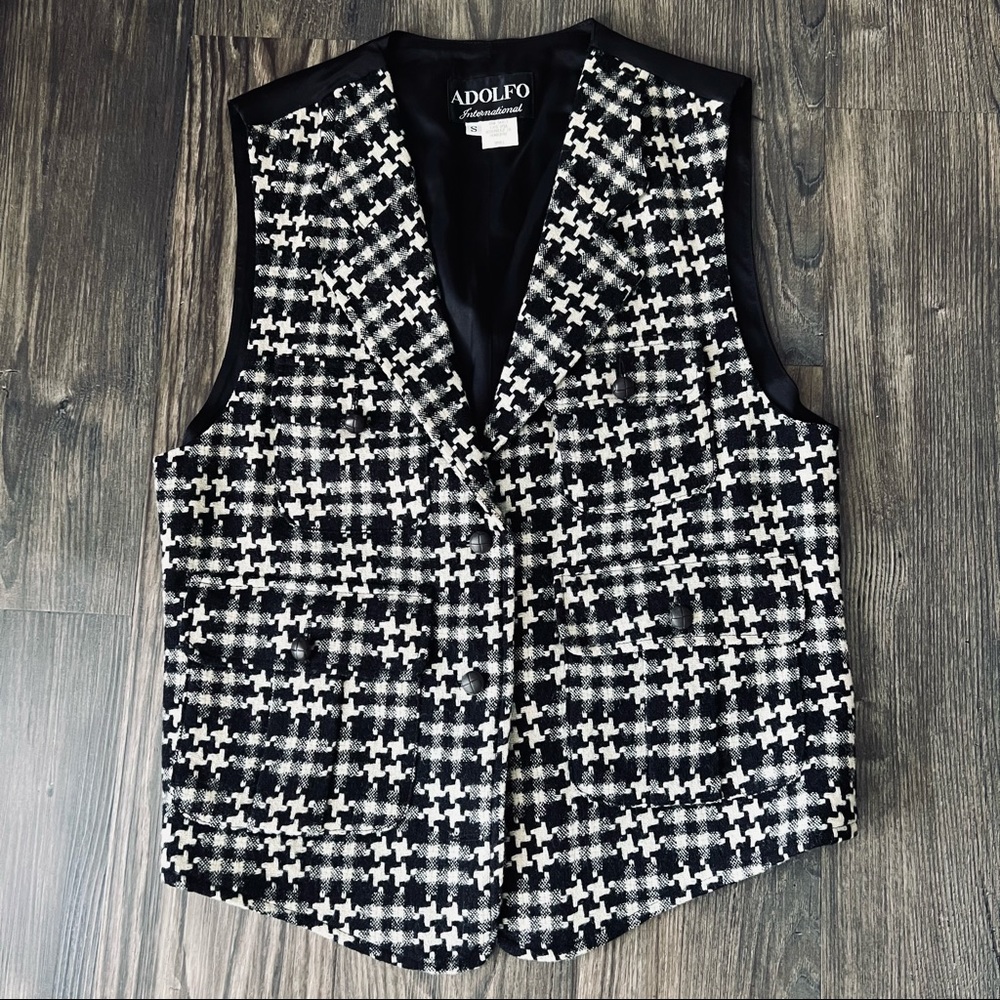 Adolfo International Vintage Wool Black and White Geometric Vest - Picture 4 of 15